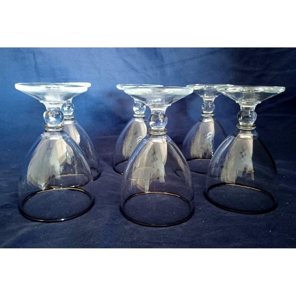 Vintage Set of 6 Silver Rimmed Crystal 8oz wine Bar Liquer Glasses Stemmed - Picture 7 of 7